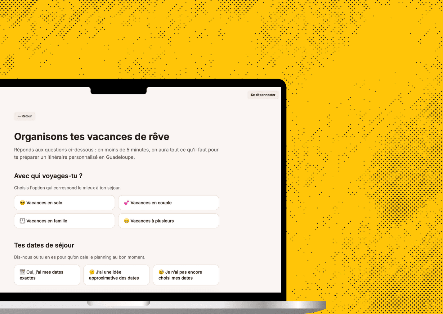 Exemple du questionnaire pour avoir son itinéraire personnalisé